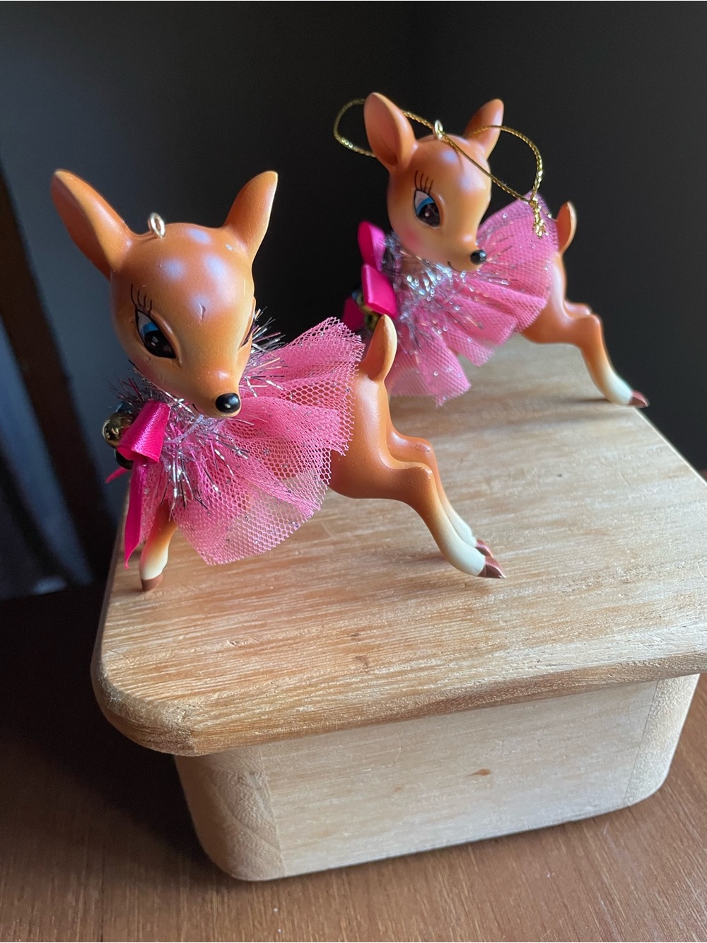 Set of 2 Retro Ballerina Deer Christmas Ornaments